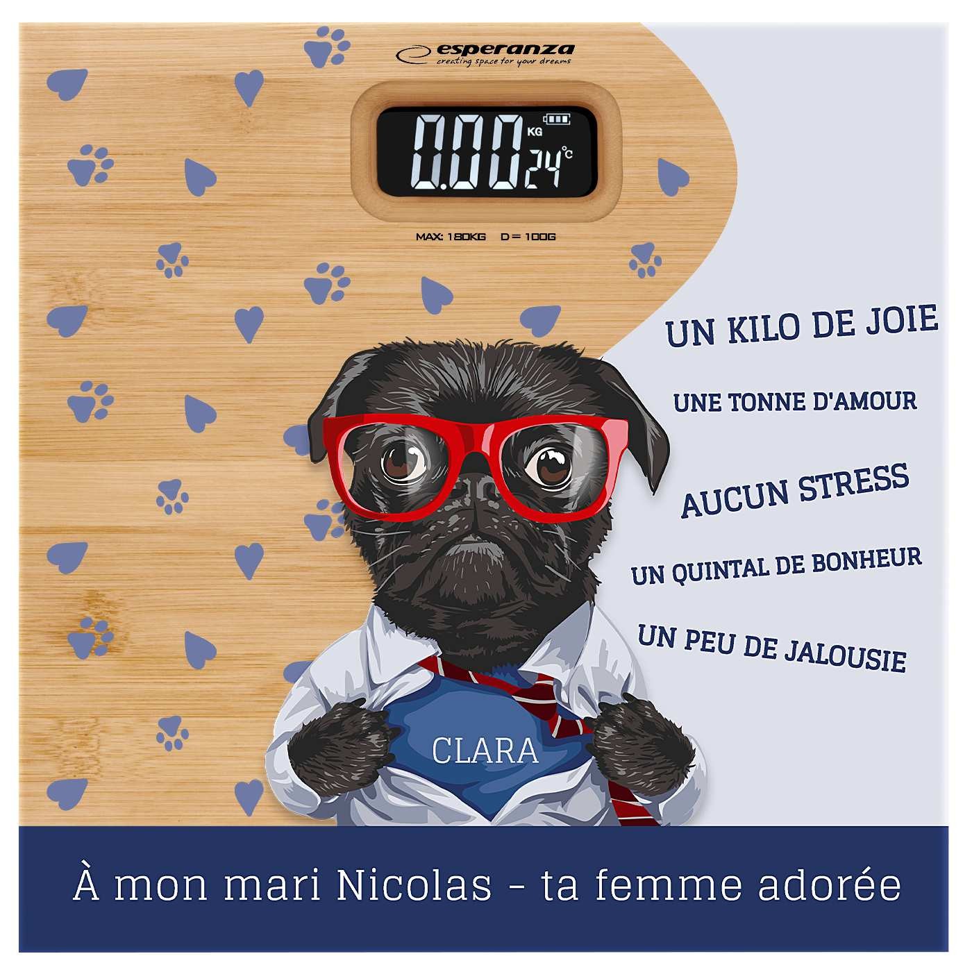 Pèse-personne en bambou avec impression pour un mari pour la Saint-Valentin