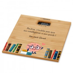 Pèse-personne en bambou avec impression pour l'anniversaire d'une copine passionnée de livres