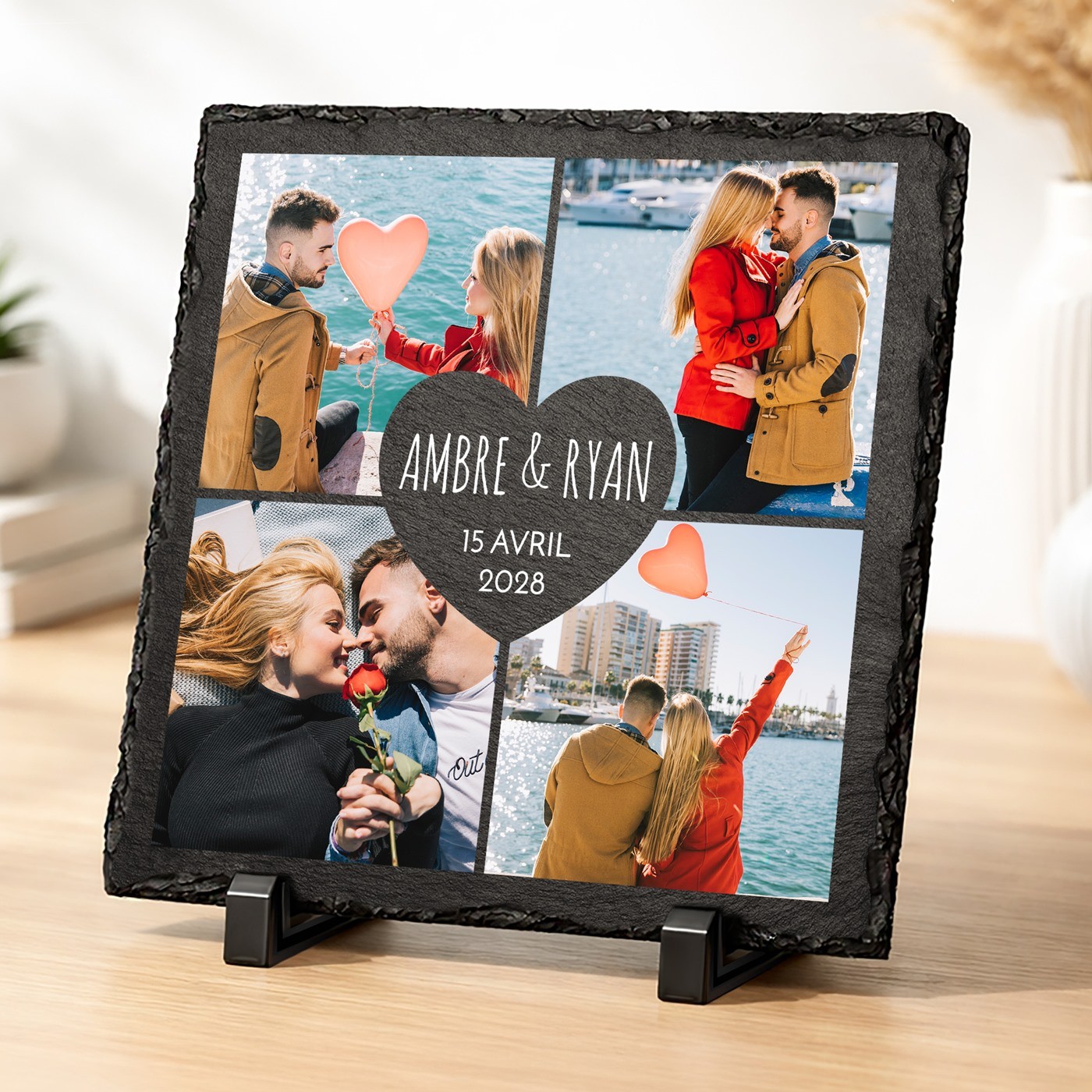 Pierre en ardoise avec impression avec photo pour un couple pour l'anniversaire de mariage