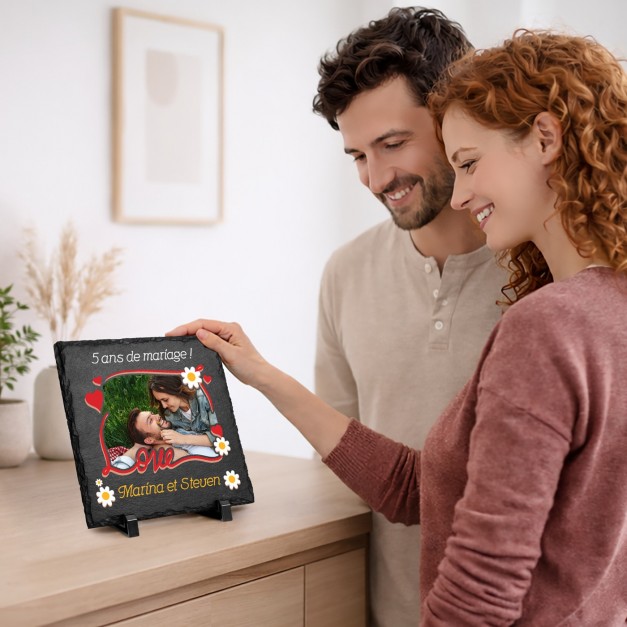 Pierre en ardoise avec impression avec photo pour elle ou pour lui pour 5 ans de mariage
