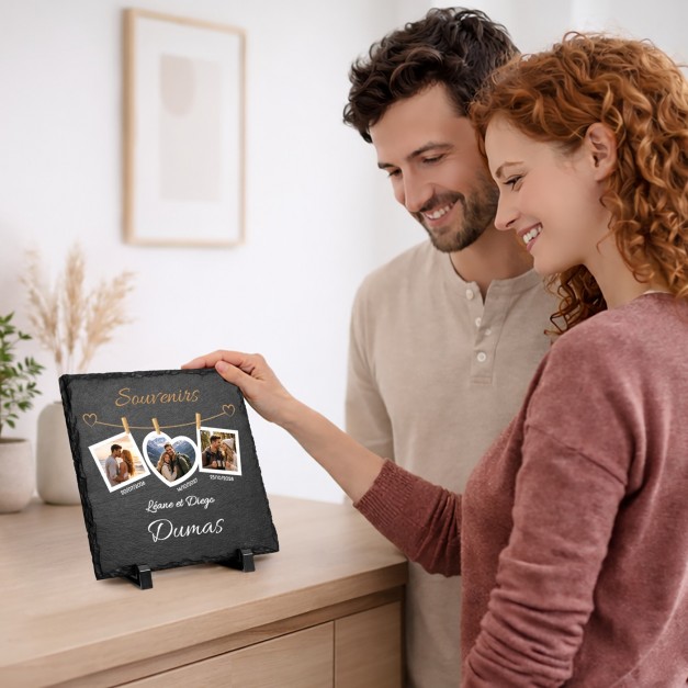 Pierre en ardoise avec impression avec photo pour mari et femme pour l'anniversaire de mariage