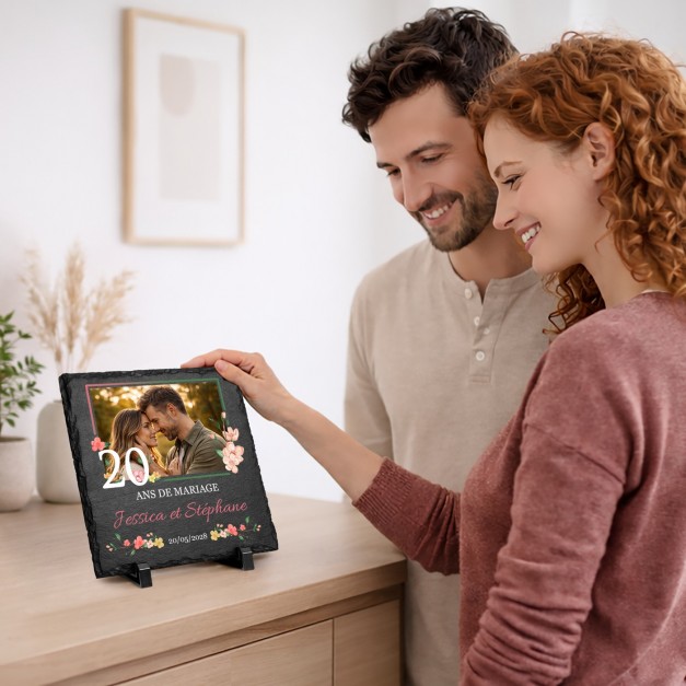 Pierre en ardoise avec impression avec photo pour un couple pour 20 ans de mariage