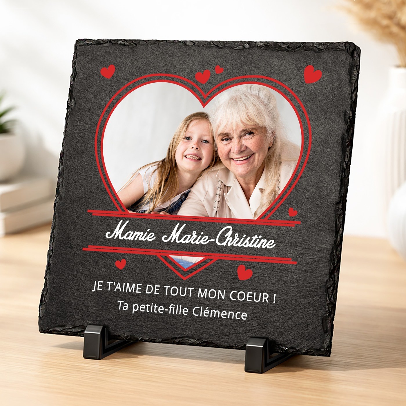 Pierre en ardoise personnalisée avec photo pour l'anniversaire d'une mamie