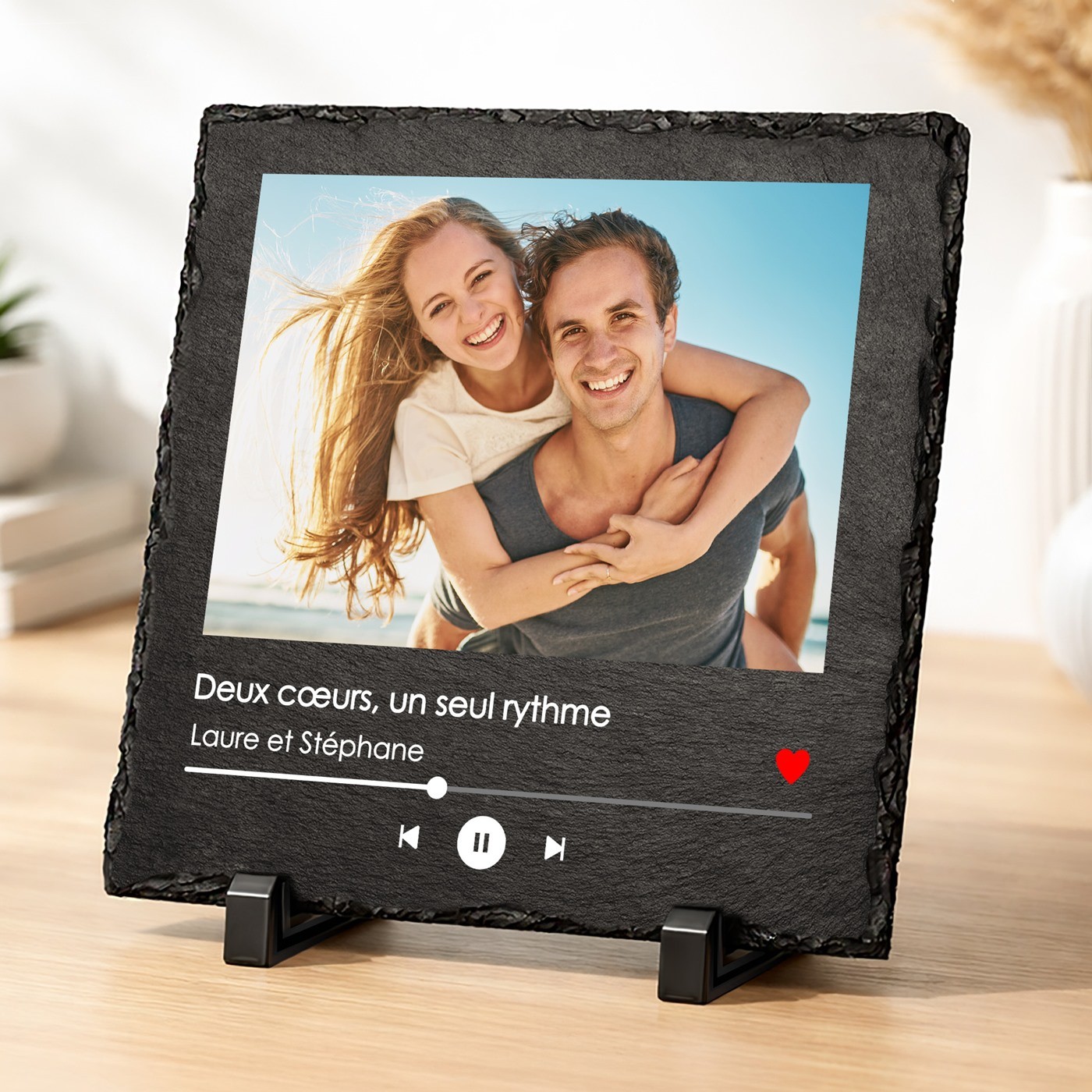 Pierre en ardoise avec impression avec photo pour elle ou pour lui pour l'anniversaire de mariage