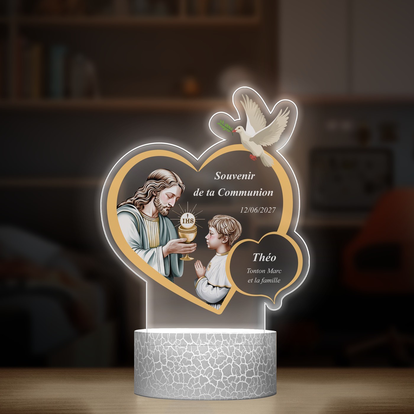 Lampe LED 3D avec impression souvenir de communion