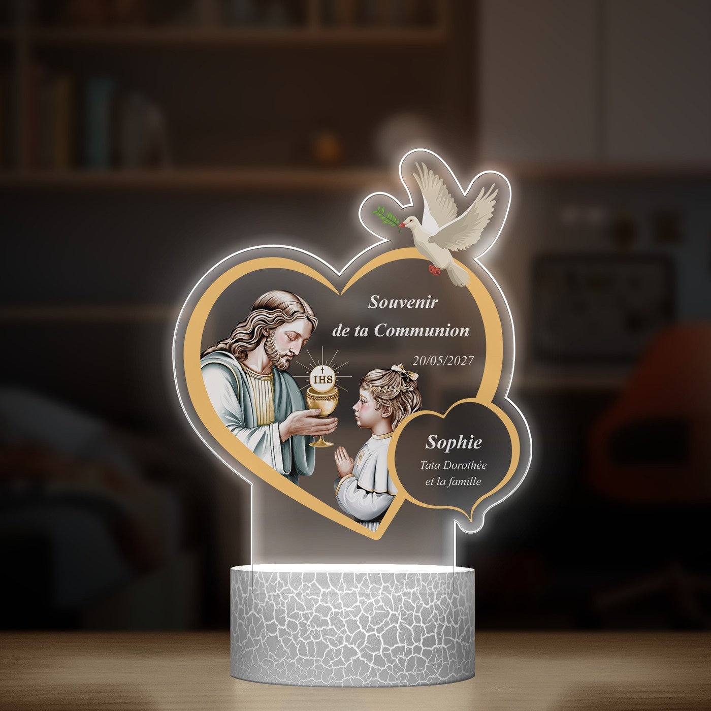 Lampe LED 3D avec impression souvenir de communion