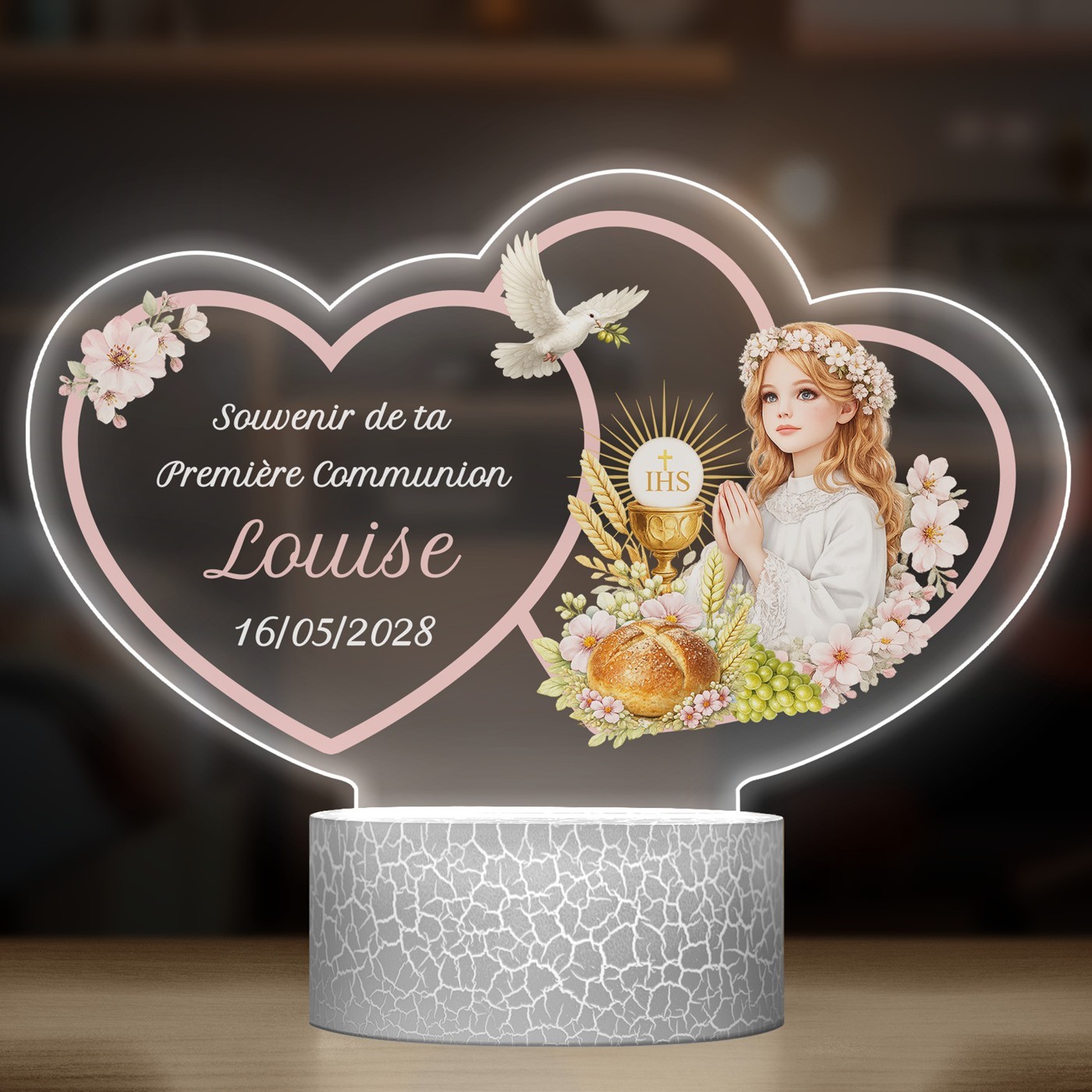 Lampe LED 3D avec impression pour la Première Communion d'une fille