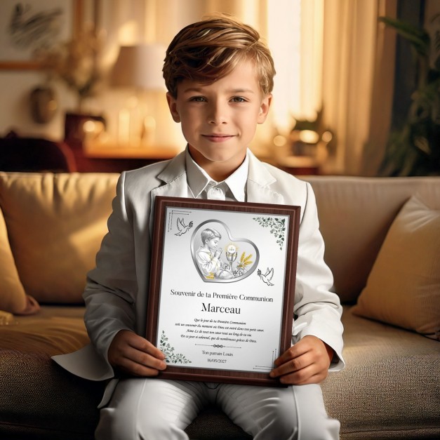 Plaque personnalisée avec impression pour la première communion d'un garçon
