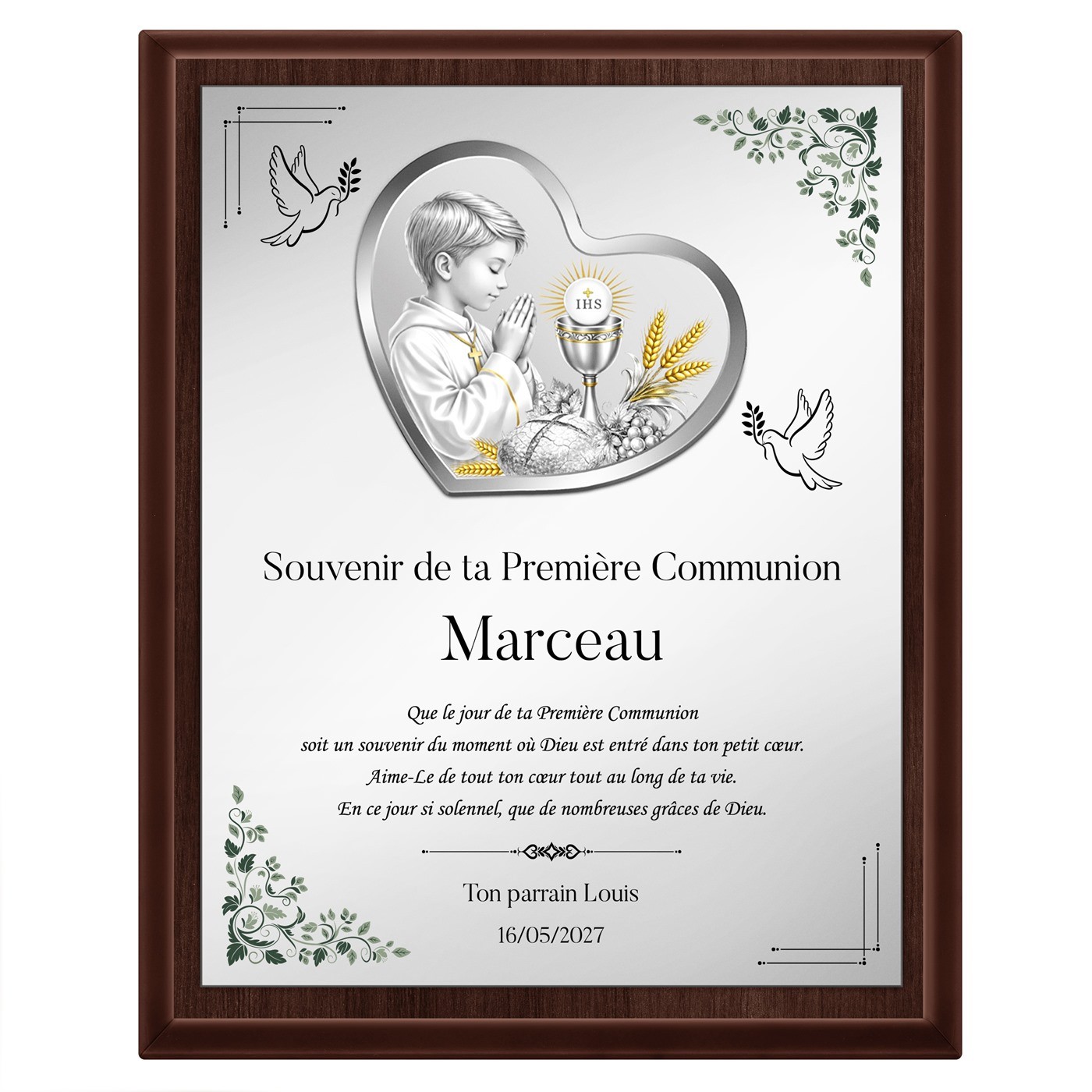 Plaque personnalisée avec impression pour la première communion d'un garçon