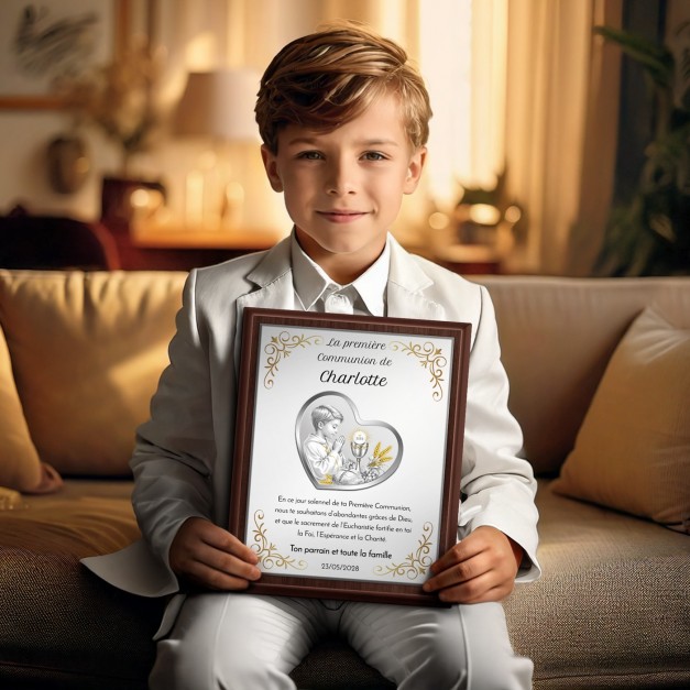 Plaque personnalisée avec impression pour la première communion de la part du parrain