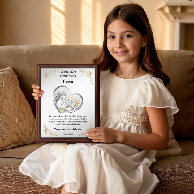 Plaque personnalisée avec impression pour la communion de la part de la marraine