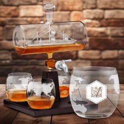 Set whisky carafe avec bateau et 4 verres avec gravure pour homme et pour femme
