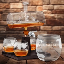 Set whisky carafe avec bateau et 4 verres avec gravure pour gentleman