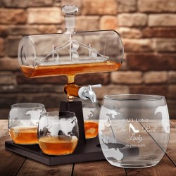 Set whisky carafe avec bateau et 4 verres avec gravure pour femme The Real Lady