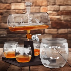 Set whisky carafe avec bateau et 4 verres avec gravure pour papa ou beau-père