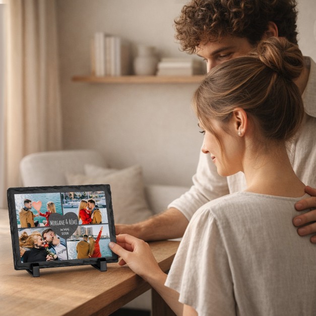 Pierre en ardoise avec impression avec photo pour un couple pour l'anniversaire de mariage