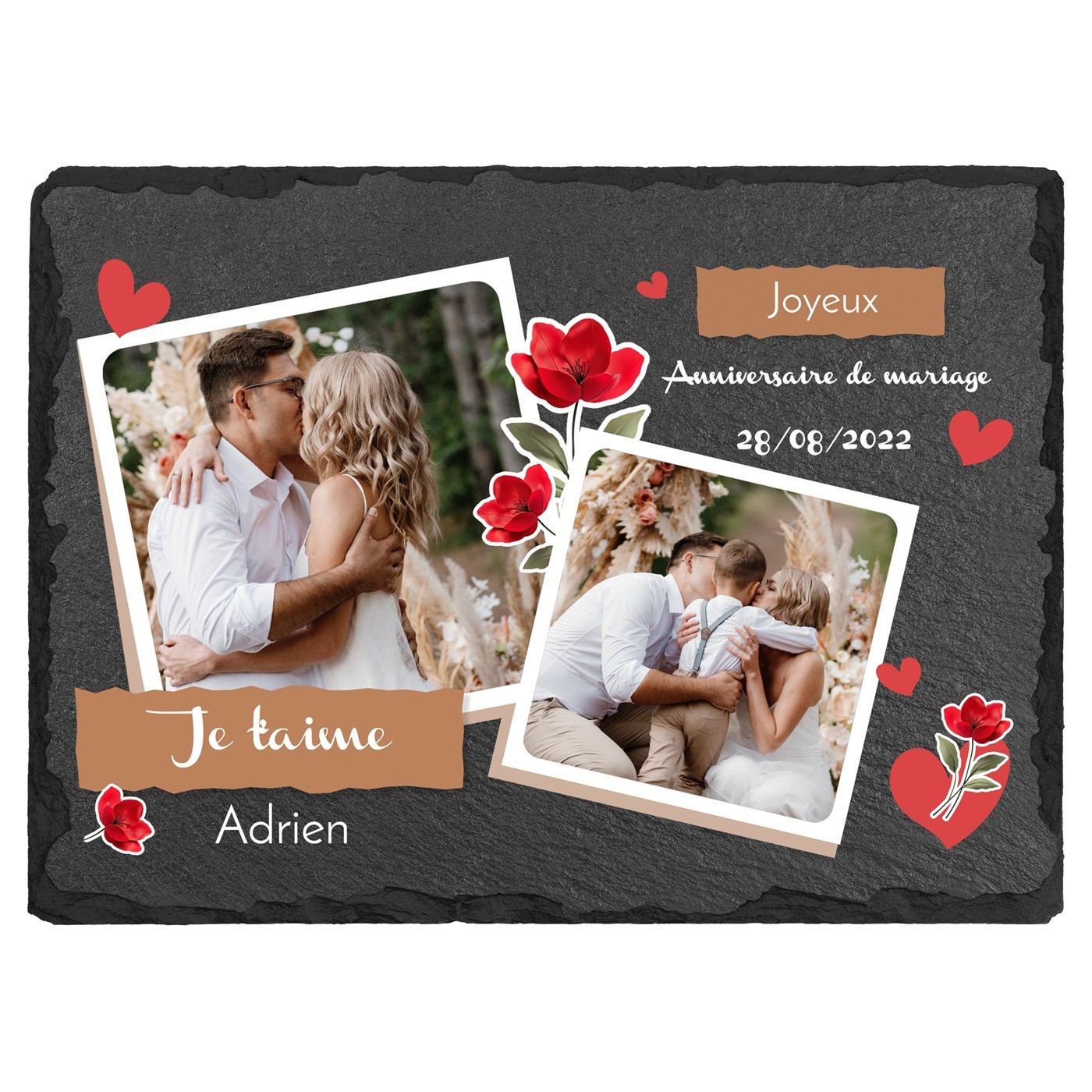 Pierre en ardoise avec impression avec photo pour une épouse pour l'anniversaire de mariage