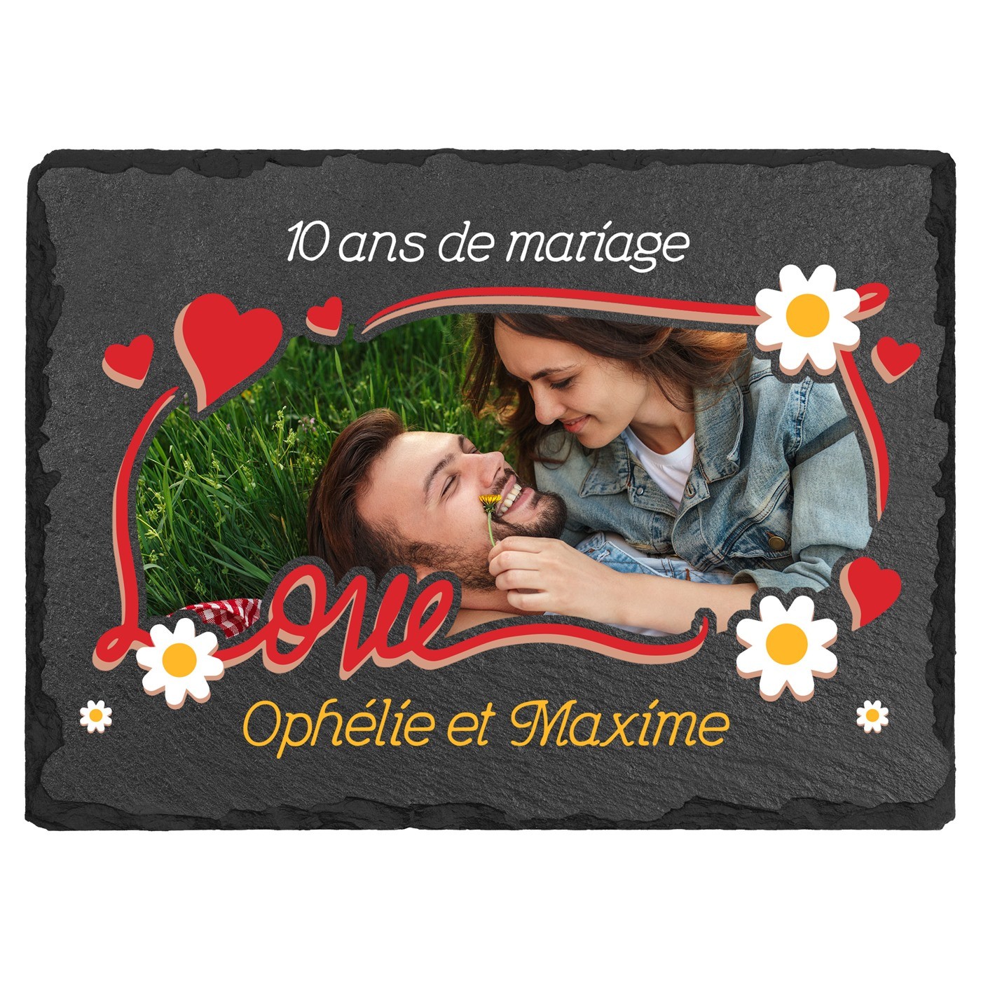 Pierre en ardoise avec impression avec photo pour un couple pour 10 ans de mariage