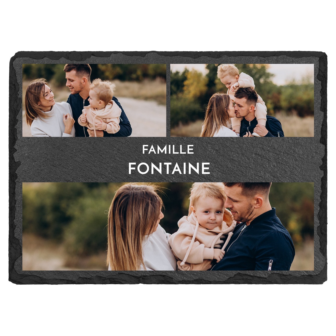 Pierre en ardoise personnalisée avec photo pour des amis pour une crémaillère