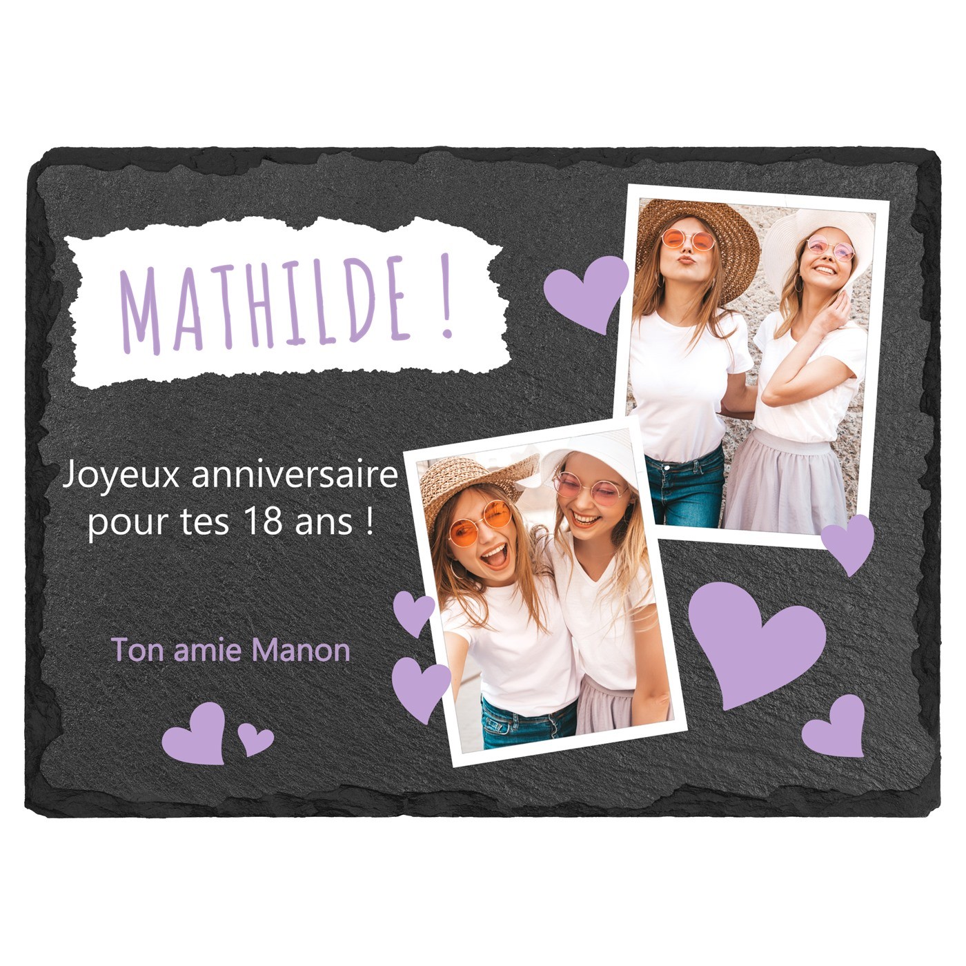 Pierre en ardoise personnalisée avec photo pour une copine pour ses 18 ans