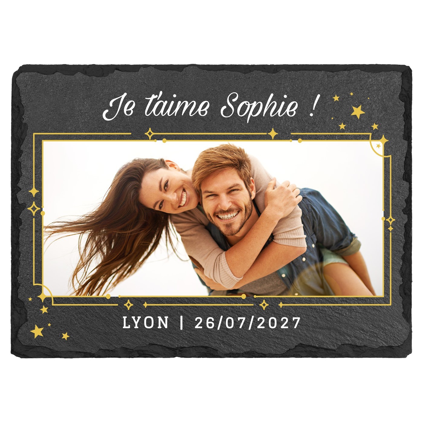 Pierre en ardoise personnalisée avec photo pour l'anniversaire d'une petite-amie