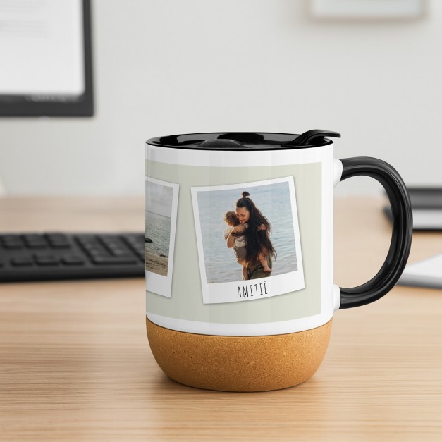 Tasse blanche en céramique avec couvercle et fond en liège personnalisée pour mari ou femme pour l'anniversaire de mariage