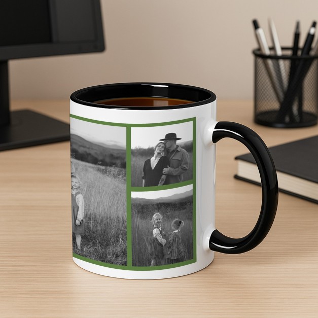 Tasse en céramique blanche et fond noir personnalisée avec impression avec photo pour des parents pour Noël